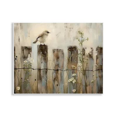 Stupell Home Decor Fence Perched Country Bird Framed Canvas Wall Art