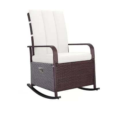 Patio Rocking Recliner Chair with Adjustable Footrest and Cushions