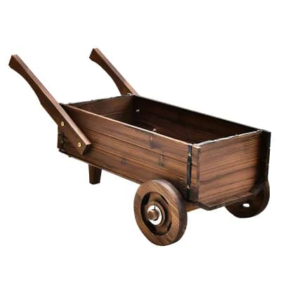 Wooden Wagon Planter with Wheels for Flowers, Herbs, Vegetables, Fruits