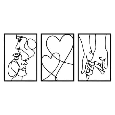 3 pc Romantic Metal Wall Art Set with Couple Silhouettes for Bedroom or Living Room