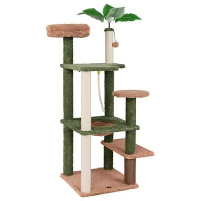 Multi-Level Cat Tree with Sunken Bed, Jumping Platforms, and Self-Groomer
