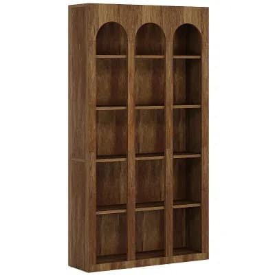 Freestanding Arched Bookcase with Closed Back for Living Room, Office, or Bedroom