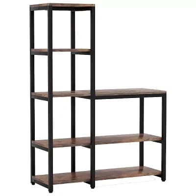 Space-Saving 5 tier L-Shaped Bookcase for Small Rooms and Home Organization