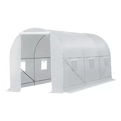 Walk-In Garden Greenhouse with 6 Windows, Roll-Up Door, Steel Frame