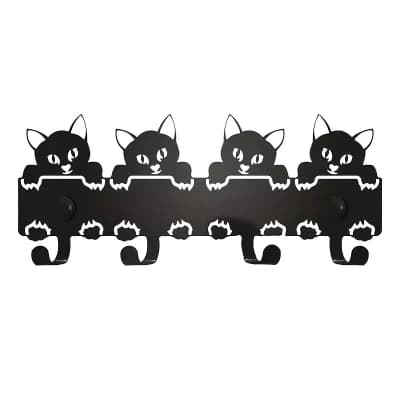 Cat Wall-Mounted Key Holder Metal 4-Hook Organizer for Entryway Keys