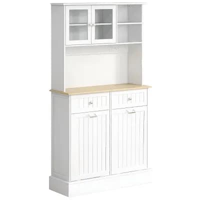 Kitchen Pantry Cabinet with Glass Doors, Drawers and Adjustable Shelves