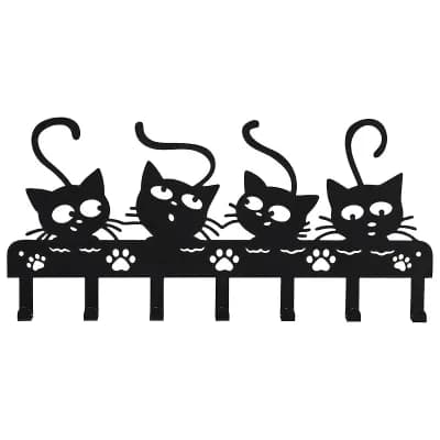 Halloween Cat Wall Key Holder with 7 Hooks Metal Entryway Key Organizer