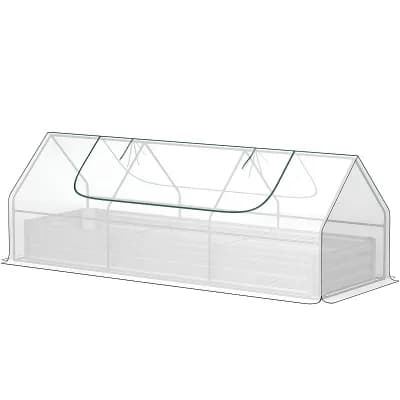 Raised Garden Bed with Greenhouse Cover, Steel Planter Box with Roll-Up Window