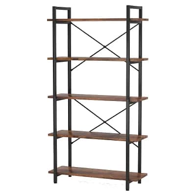 Industrial 5-Shelf Bookcase for Living Room, Bedroom, Office, or Balcony