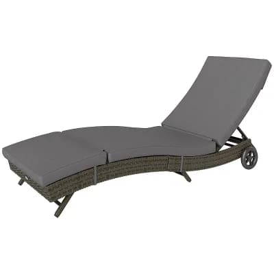 Outdoor Rattan Chaise Lounge Chair with Cushion, 5 Position Reclining Patio Chair with Wheels
