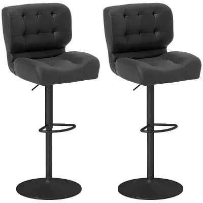 Set of 2 Faux Leather Swivel Bar Stools Set Adjustable Height Tufted Back