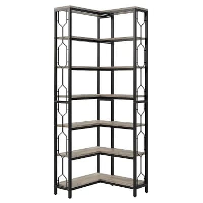 L-Shaped Floor-Standing Bookcase with Hexagon Side Accents for Home or Office