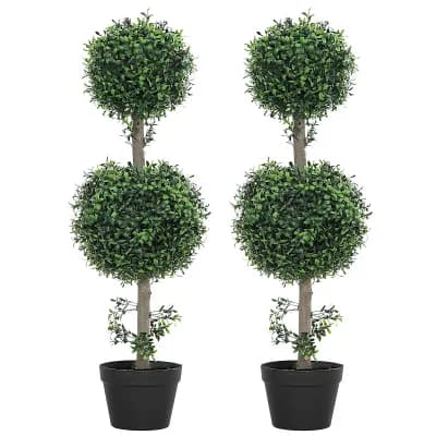 Set of 2 Artificial Boxwood Topiary Plants with Pot for Indoor Outdoor Use