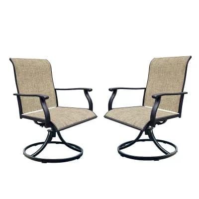 Set of 2 Patio Swivel Rocking Chairs with Sling Fabric and Armrests for Outdoor Use