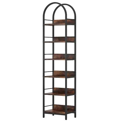 Tall Slim Corner Bookcase with Metal Frame and Adjustable Feet for Books and Décor