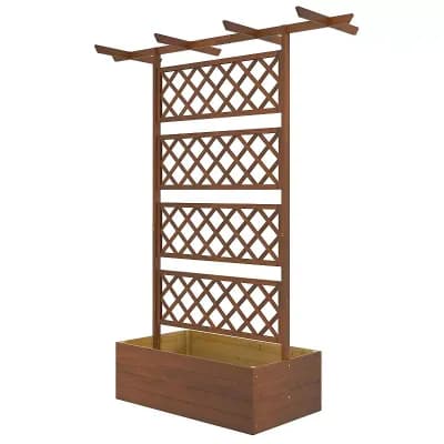 Raised Garden Bed with Back Trellis and Small Roof for Vegetables, Herbs, Flowers