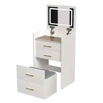 3-in-1 Vanity Desk Nightstand with Mirror and Storage for Bedroom, Makeup Table with Stool