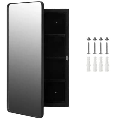 Basicwise 16 × 28 in Plastic Medicine Cabinet Recessed or Surface Wall Mount Rectangular Design