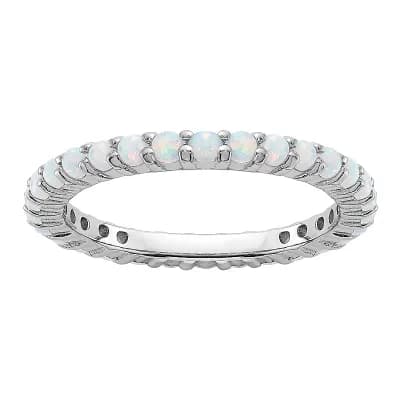 Stacks & Stones Sterling Silver Stackable Round Lab-Created Opal Prong Ring