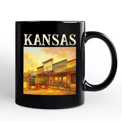 Vintage Kansas State Dodge City Boot Hill Street Scene Mug, Wild West Gift and Frontier Souvenir