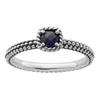 Stacks & Stones Rhodium Over Sterling Silver Stackable Round Lab-Created Gemstone Ring