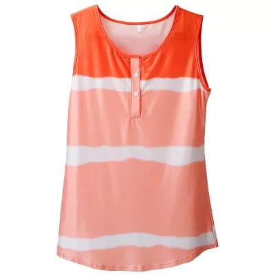 Women's Tie-Dye Sleeveless Tank Top, Button Henley Neck Summer Top, Khaki, L