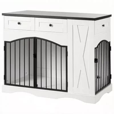 IFMALL Farmhouse Style Dog Crate Furniture with Storage Drawers and Side Table