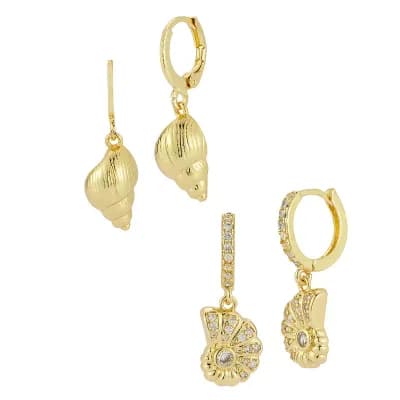 WINX 2-Pair Seashell Huggie Hoop Earring Set