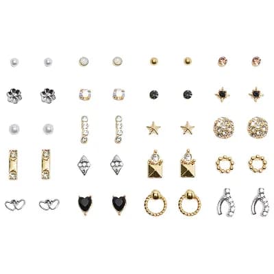 Emberly 20-Pair Wishbone & Round Sparkle Stud Earring Set