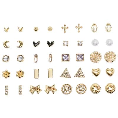 Emberly 20-Pair Gold Tone Mixed Shape Stud Earring Set