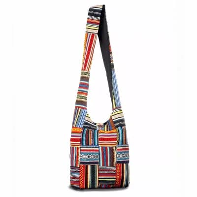 Kathmandu Collection Patchwork Striped Hobo Bag