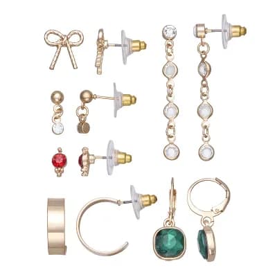 Emberly Gold Tone Mixed Holiday Earring Set