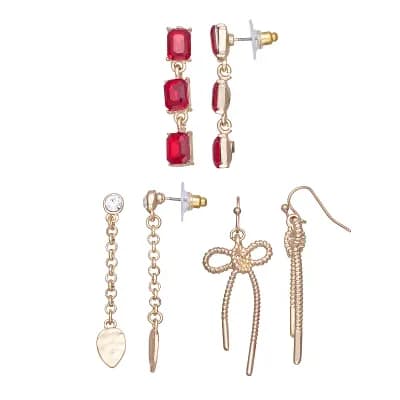 Emberly Gold Tone Trio Bow Dangle Earrings Set