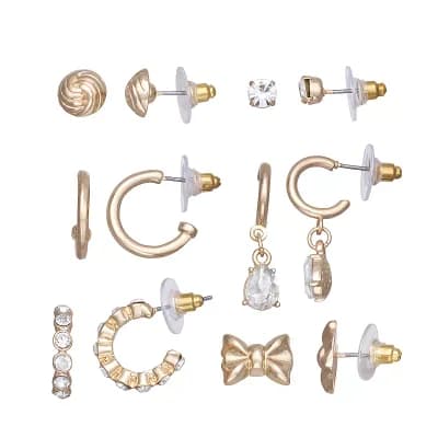 Emberly Gold Tone Stud and Hoop Earring Set