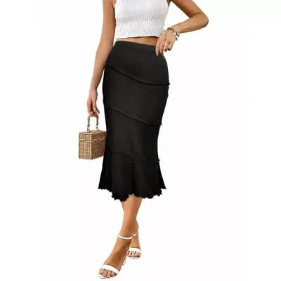 Women's Bodycon High Waisted Ruffle Mesh Party Midi Skirts