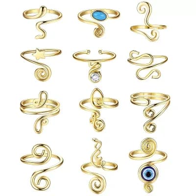 12 pc Adjustable African Toe Rings Set