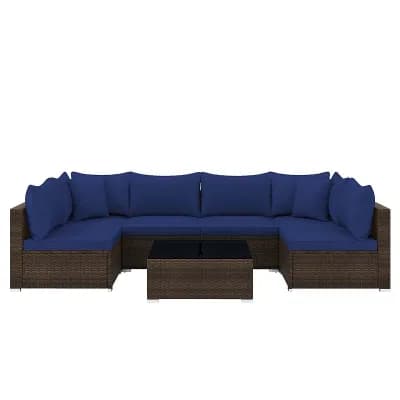 Costway 7 pc Patio Rattan Furniture Set Sectional Sofa Cushioned Garden