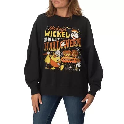 Women's Disney's Mickey's Wicked Sweet Halloween Oversized Fleece Crew Sweatshirt