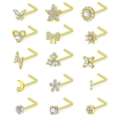 15 pc Corkscrew Nose Ring Jewelry