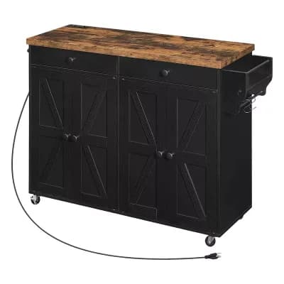 Rolling Kitchen Island Cart with Storage, Power Outlet, Drawers and Cabinets