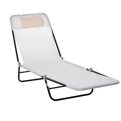 Folding Outdoor Sun Lounger Reclining Pool Beach Chair with Headrest