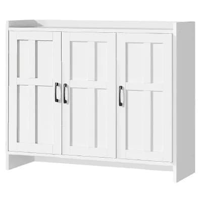 Shoe Storage Cabinet 3 Door Wooden Organizer with Adjustable Shelves Anti Tip Design