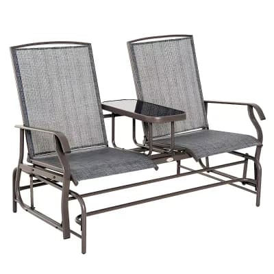 Outdoor Rocking Glider Bench 2 Seat with Table Mesh Fabric Patio Seating