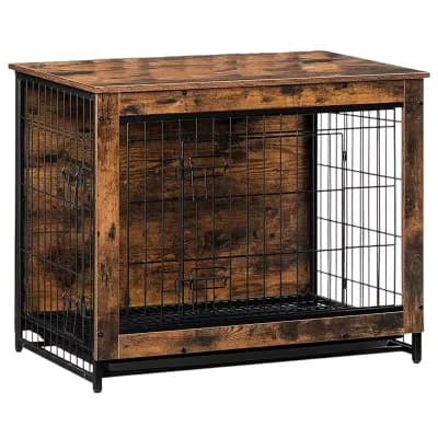 Dual-Access Dog Crate with Modern Rustic Design for Living Room or Bedroom