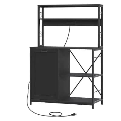 Space-Saving Kitchen Rack with 5 Shelves, Outlets, and Built-In Trash Storage