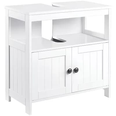 Under Sink Bathroom Storage Cabinet with Open Shelf and Doors, Space Saving Organizer