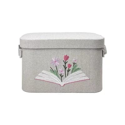 Floral Fabric Book Bin with Lid