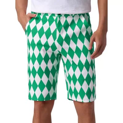 Men's Argyle Pattern Shorts for Men's Summer Flat Front Pants Plaid Printed Golf Shorts
