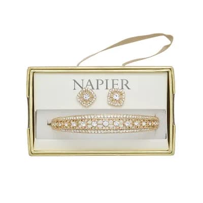 Napier Gold Tone Bangle & Earrings Set