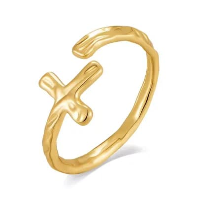 Adjustable Hammered Texture Cross Ring